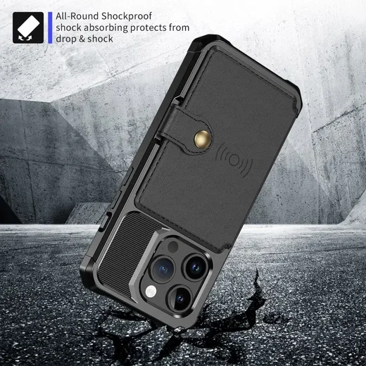 Apple iPhone 15 Pro 3 in 1 Back Cover Portemonnee Hoesje Zwart afbeelding 9
