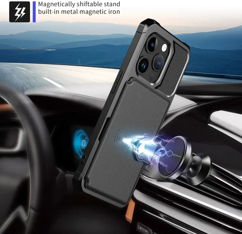Apple iPhone 15 Pro 3 in 1 Back Cover Portemonnee Hoesje Zwart afbeelding 8