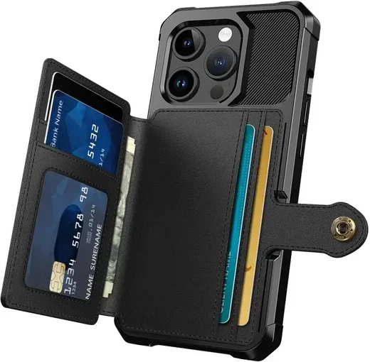 Apple iPhone 15 Pro Max 3 in 1 Back Cover Portemonnee Hoesje Zwart afbeelding 2
