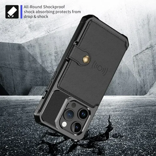 Apple iPhone 15 Pro Max 3 in 1 Back Cover Portemonnee Hoesje Zwart afbeelding 9