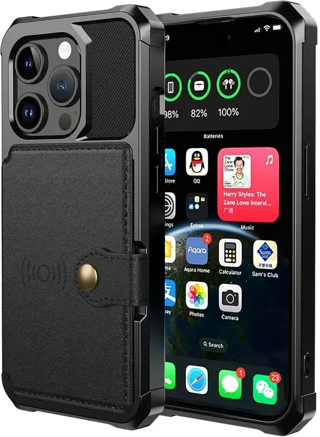 Apple iPhone 15 Pro Max 3 in 1 Back Cover Portemonnee Hoesje Zwart afbeelding 5