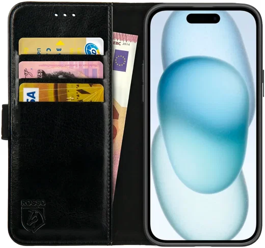 Rosso Element Apple iPhone 15 Hoesje Book Case Wallet Zwart afbeelding 1
