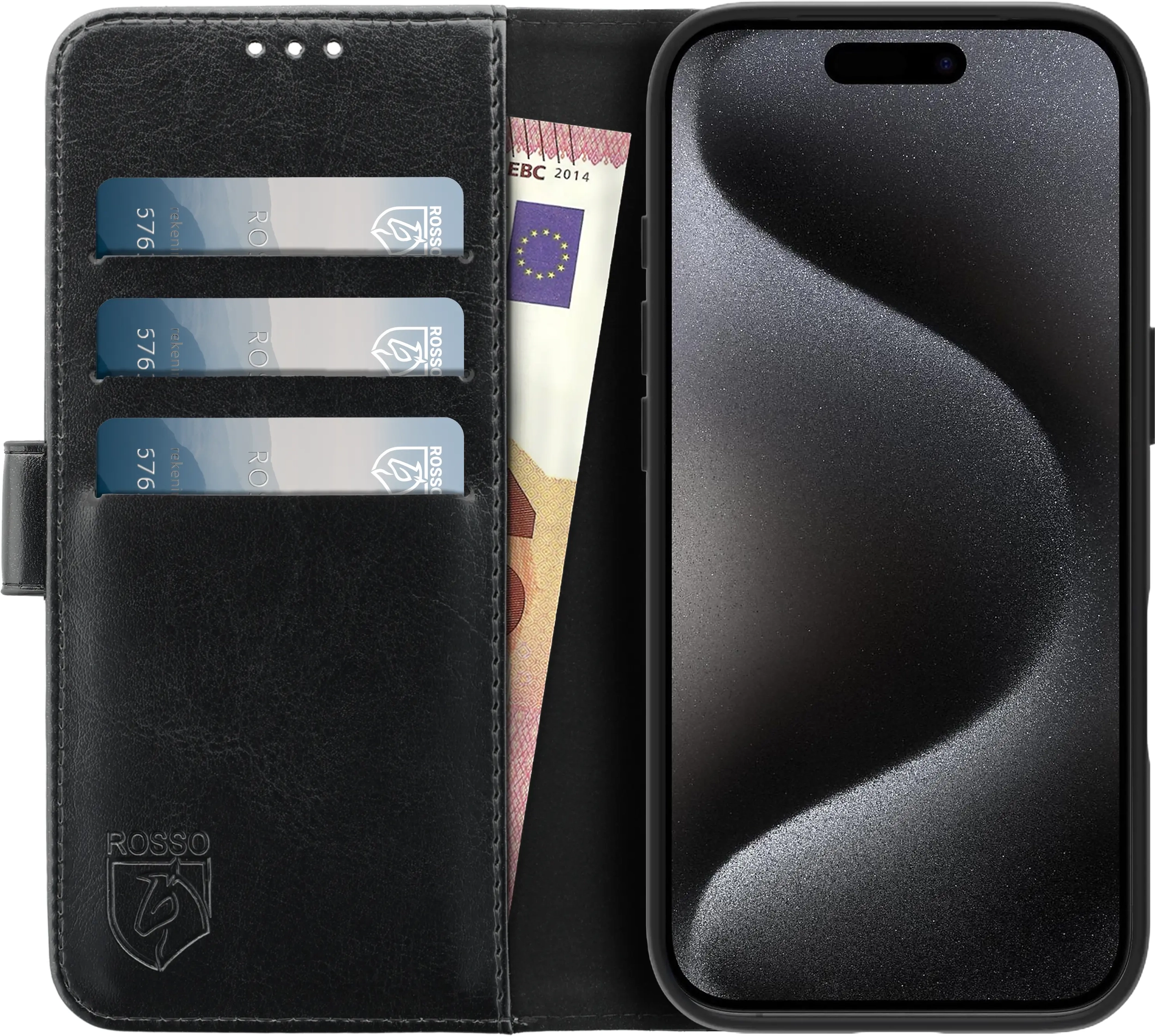 Rosso Element Apple iPhone 15 Pro Hoesje Book Case Wallet Zwart afbeelding 14