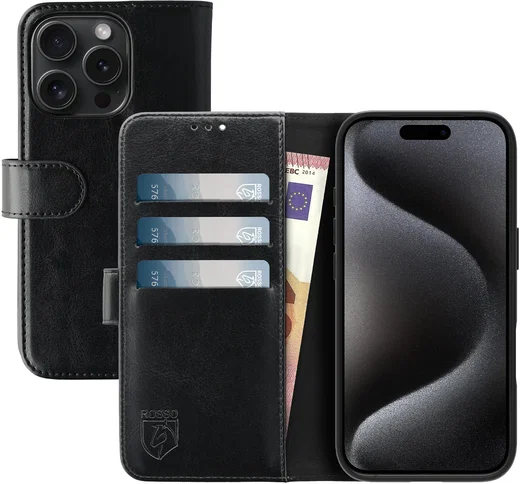 Rosso Element Apple iPhone 15 Pro Hoesje Book Case Wallet Zwart afbeelding 1