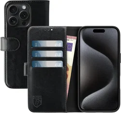 Rosso Element Apple iPhone 15 Pro Hoesje Book Case Wallet Zwart afbeelding
