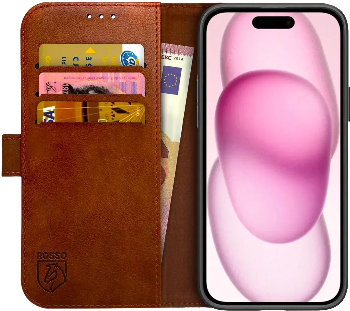 Rosso Element Apple iPhone 15 Plus Hoesje Book Case Wallet Bruin afbeelding 1