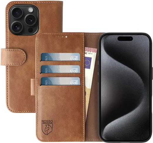 Rosso Element Apple iPhone 15 Pro Hoesje Book Case Wallet Bruin afbeelding 1