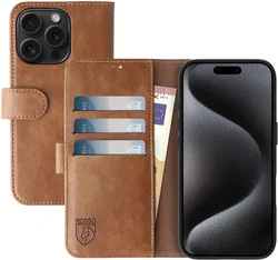 Rosso Element Apple iPhone 15 Pro Hoesje Book Case Wallet Bruin afbeelding