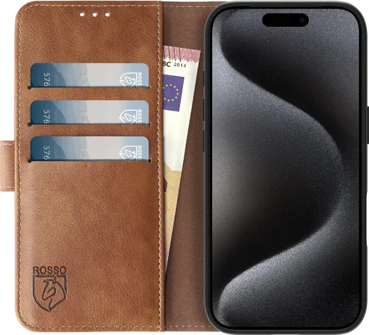 Rosso Element Apple iPhone 15 Pro Hoesje Book Case Wallet Bruin afbeelding 13