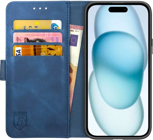 Rosso Element Apple iPhone 15 Hoesje Book Case Wallet Blauw afbeelding 1