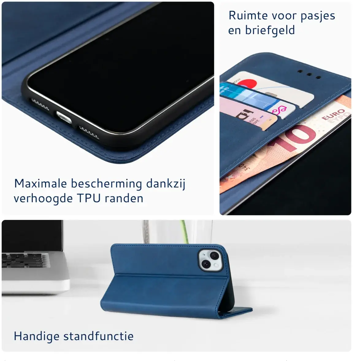 Rosso Element Apple iPhone 15 Hoesje Book Case Wallet Blauw afbeelding 5