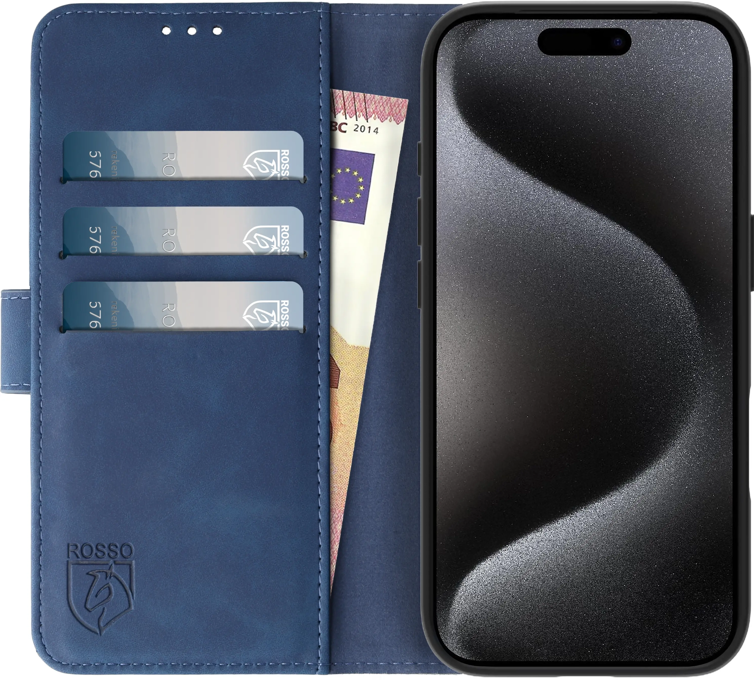 Rosso Element Apple iPhone 15 Pro Hoesje Book Case Wallet Blauw afbeelding 12