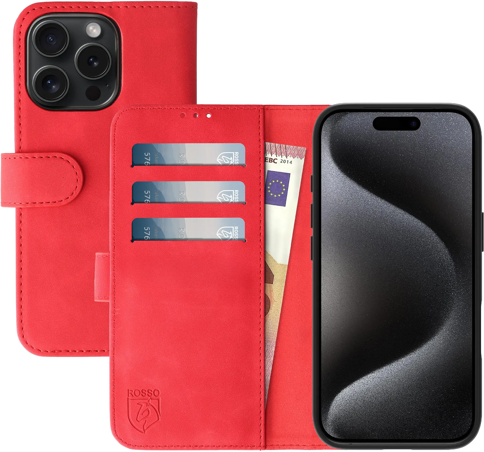 Rosso Element Apple iPhone 15 Pro Hoesje Book Case Wallet Rood afbeelding 1