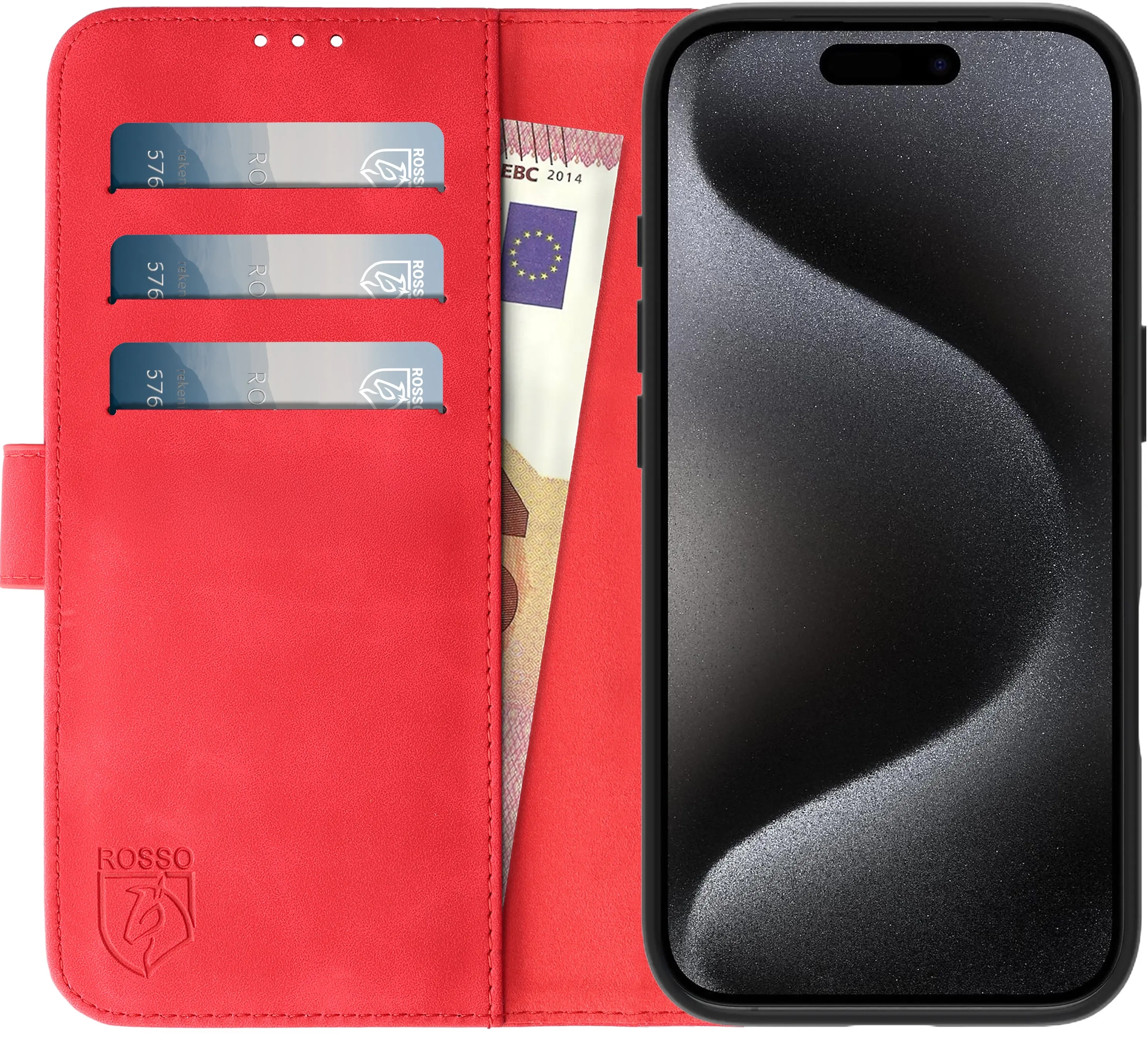 Rosso Element Apple iPhone 15 Pro Hoesje Book Case Wallet Rood afbeelding 12