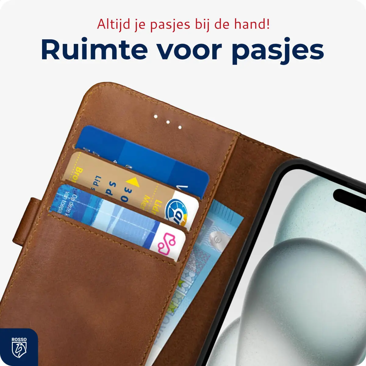 Rosso Deluxe Apple iPhone 15 Hoesje Echt Leer Book Case Bruin afbeelding 6