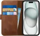 Rosso Deluxe Apple iPhone 15 Hoesje Echt Leer Book Case Bruin afbeelding 1