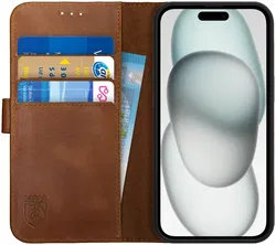 Rosso Deluxe Apple iPhone 15 Hoesje Echt Leer Book Case Bruin afbeelding