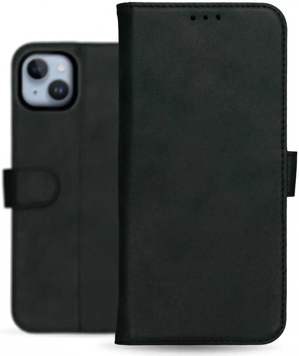 Rosso Deluxe Apple iPhone 15 Hoesje Echt Leer Book Case Zwart afbeelding 12