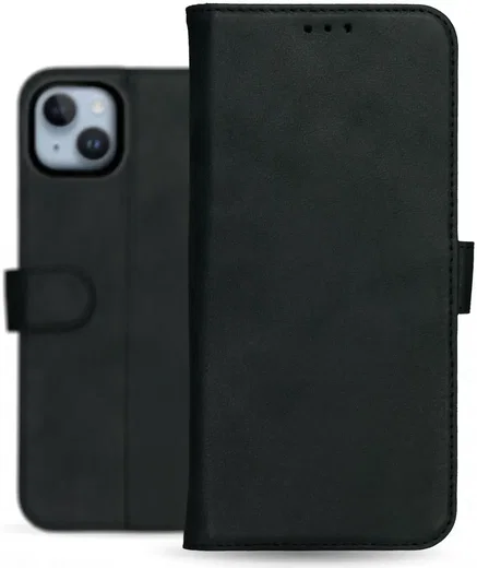 Rosso Deluxe Apple iPhone 15 Hoesje Echt Leer Book Case Zwart afbeelding 12