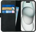 Rosso Deluxe Apple iPhone 15 Hoesje Echt Leer Book Case Zwart