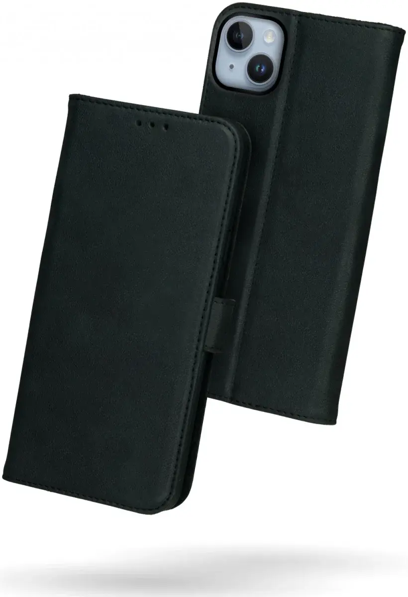 Rosso Deluxe Apple iPhone 15 Hoesje Echt Leer Book Case Zwart afbeelding 2