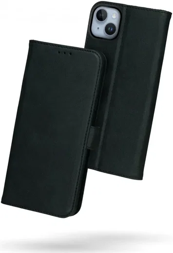 Rosso Deluxe Apple iPhone 15 Hoesje Echt Leer Book Case Zwart afbeelding 2