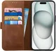 Rosso Deluxe Apple iPhone 15 Plus Hoesje Echt Leer Book Case Bruin afbeelding 1