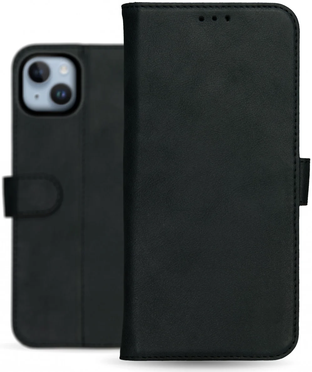 Rosso Deluxe Apple iPhone 15 Plus Hoesje Echt Leer Book Case Zwart afbeelding 12