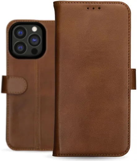 Rosso Deluxe Apple iPhone 15 Pro Hoesje Echt Leer Book Case Bruin afbeelding 12