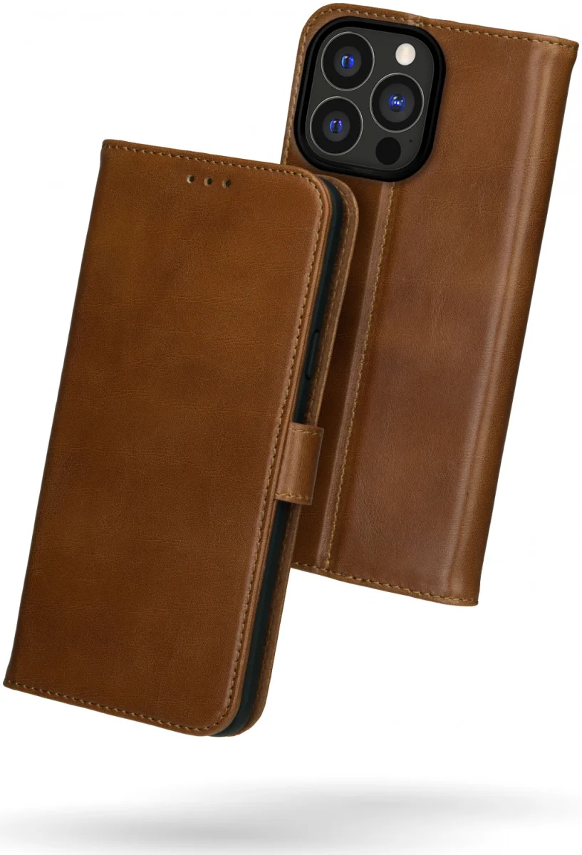 Rosso Deluxe Apple iPhone 15 Pro Hoesje Echt Leer Book Case Bruin afbeelding 2