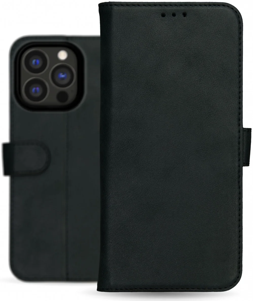 Rosso Deluxe Apple iPhone 15 Pro Hoesje Echt Leer Book Case Zwart afbeelding 12