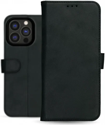 Rosso Deluxe Apple iPhone 15 Pro Hoesje Echt Leer Book Case Zwart afbeelding 12