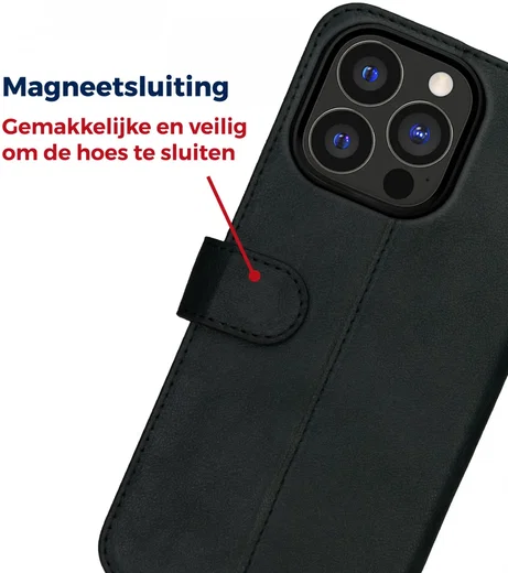 Rosso Deluxe Apple iPhone 15 Pro Hoesje Echt Leer Book Case Zwart afbeelding 7