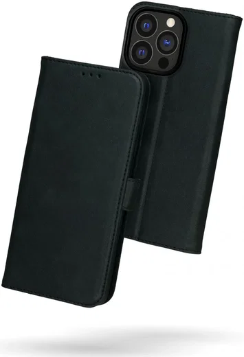 Rosso Deluxe Apple iPhone 15 Pro Hoesje Echt Leer Book Case Zwart afbeelding 2