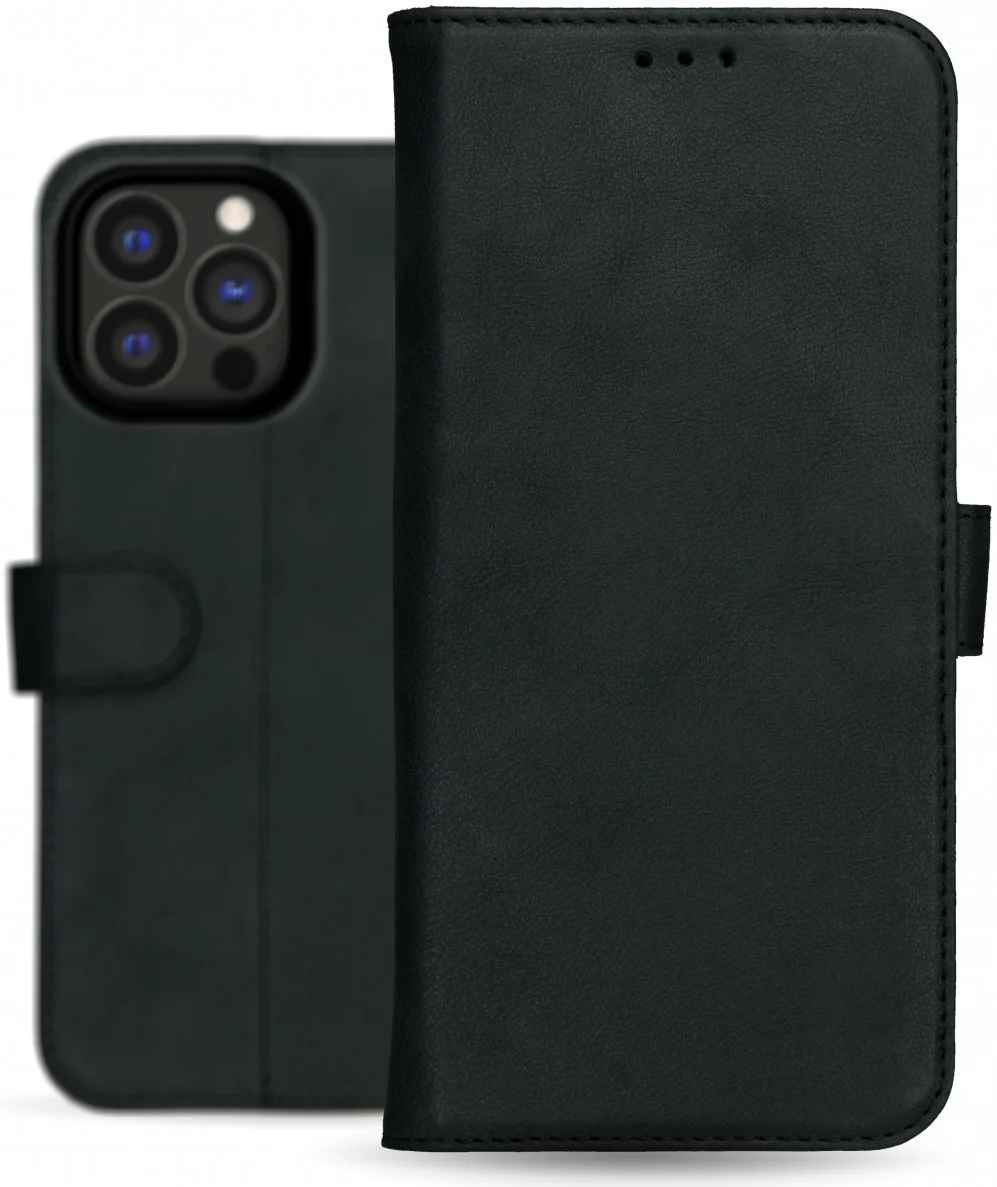 Rosso Deluxe Apple iPhone 15 Pro Max Hoesje Echt Leer Book Case Zwart afbeelding 12