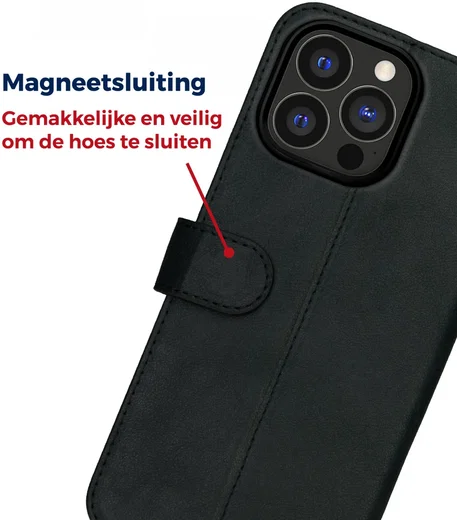 Rosso Deluxe Apple iPhone 15 Pro Max Hoesje Echt Leer Book Case Zwart afbeelding 7