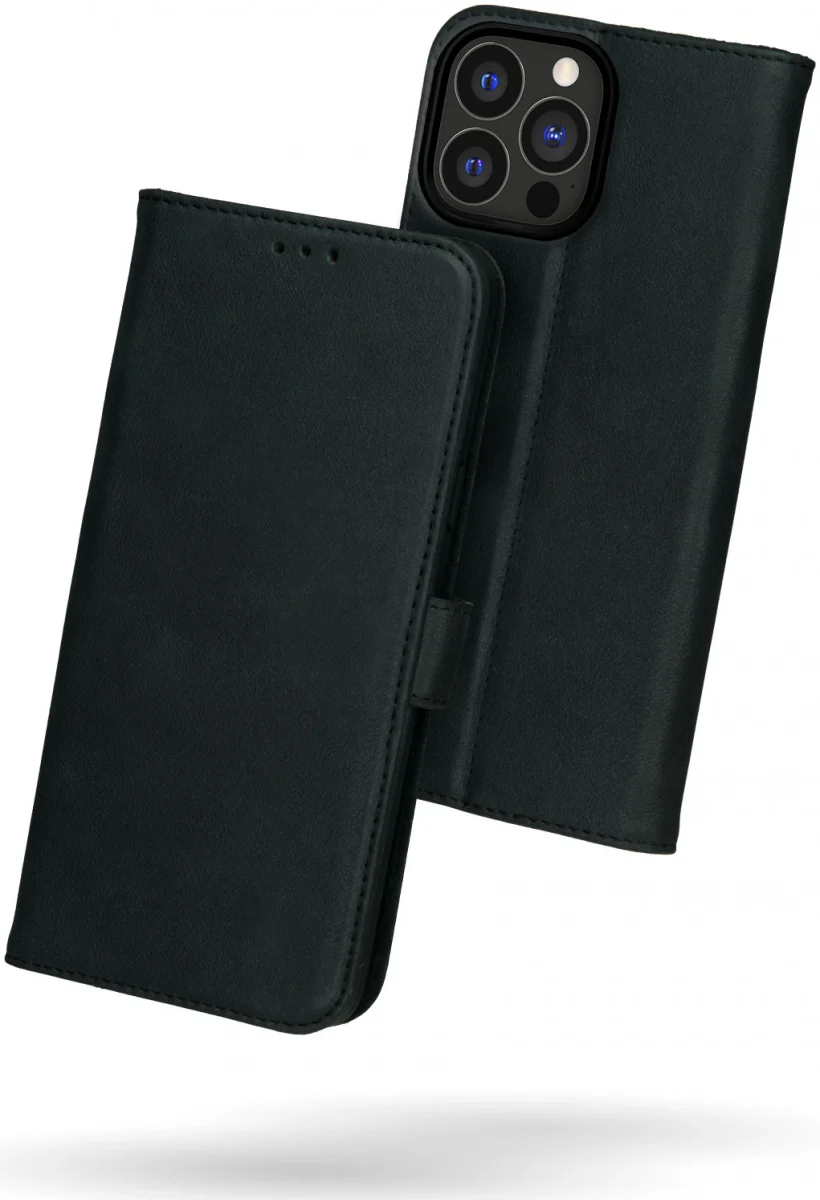 Rosso Deluxe Apple iPhone 15 Pro Max Hoesje Echt Leer Book Case Zwart afbeelding 2