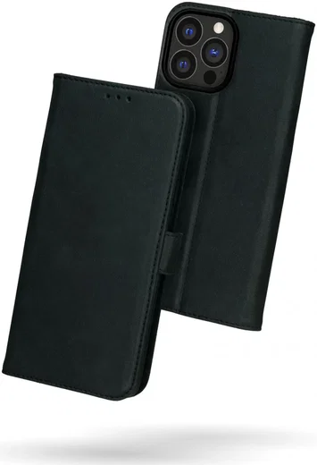 Rosso Deluxe Apple iPhone 15 Pro Max Hoesje Echt Leer Book Case Zwart afbeelding 2