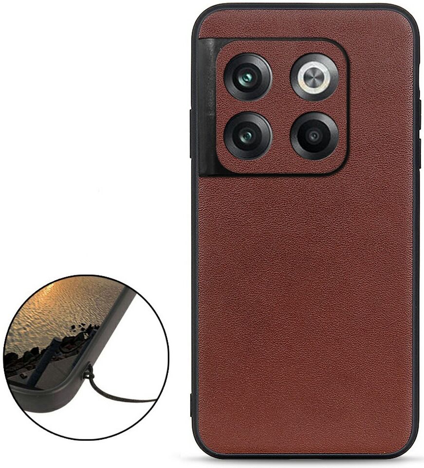 OnePlus 10T Hoesje met Kunstleer Coating Back Cover Bruin afbeelding 2