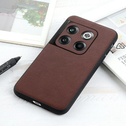 OnePlus 10T Hoesje met Kunstleer Coating Back Cover Bruin afbeelding 3
