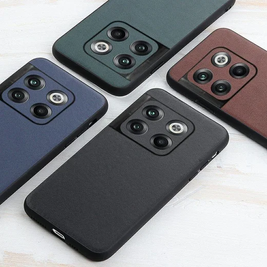 OnePlus 10T Hoesje met Kunstleer Coating Back Cover Bruin afbeelding 4