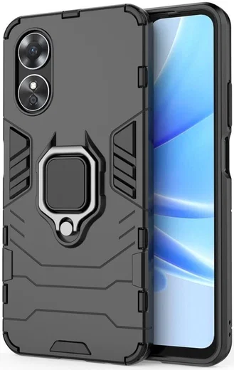 Oppo A17 Hoesje met Magnetische Kickstand Ring Zwart afbeelding 1