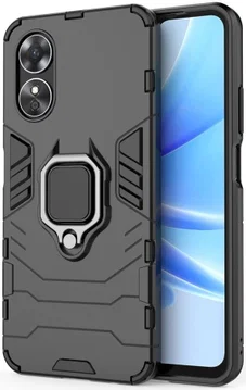 Oppo A17 Hoesje met Magnetische Kickstand Ring Zwart