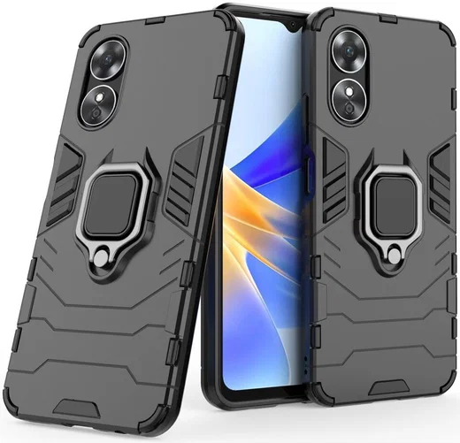 Oppo A17 Hoesje met Magnetische Kickstand Ring Zwart afbeelding 2