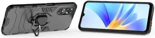 Oppo A17 Hoesje met Magnetische Kickstand Ring Zwart afbeelding 3