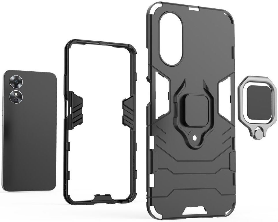 Oppo A17 Hoesje met Magnetische Kickstand Ring Zwart afbeelding 6