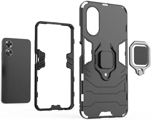 Oppo A17 Hoesje met Magnetische Kickstand Ring Zwart afbeelding 6