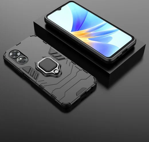 Oppo A17 Hoesje met Magnetische Kickstand Ring Zwart afbeelding 7