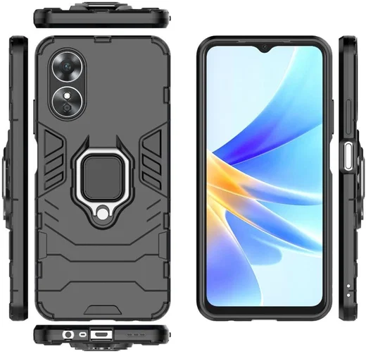 Oppo A17 Hoesje met Magnetische Kickstand Ring Zwart afbeelding 8