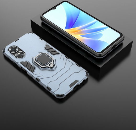 Oppo A17 Hoesje met Magnetische Kickstand Ring Blauw afbeelding 4